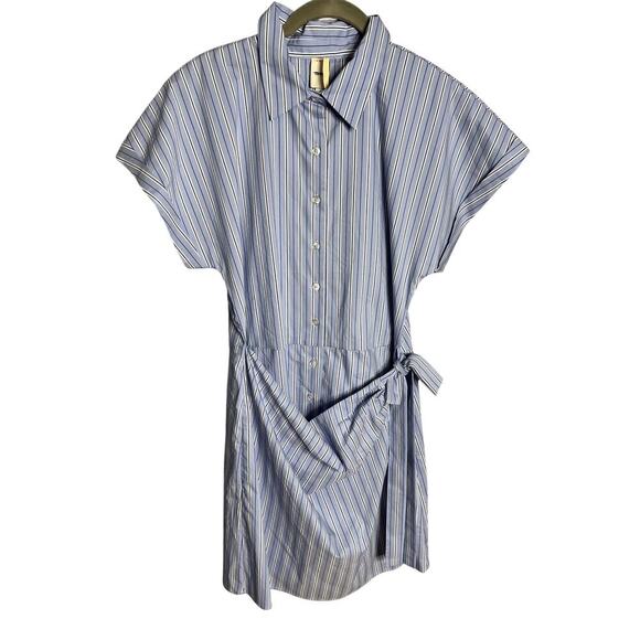 NEW Anthropologie Maeve Wrap Mini Shirt Dress Medium Blue Stripe - Picture 5 of 8